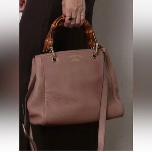 Gucci Mauve Leather Satchel with Bamboo Handle